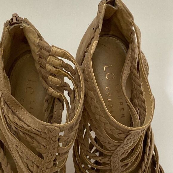 LC Lauren Conrad Women's Tan Spumoni Braided Strap High Heels Size 7.5 - Picture 3 of 9